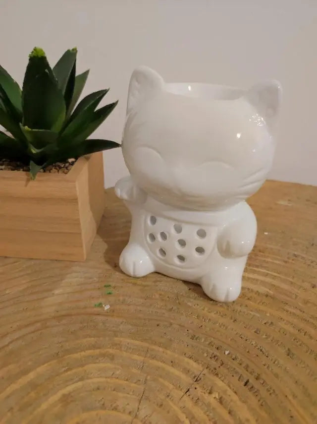 Brûle-Parfum Chat en Céramique – Diffuseur Élégant pour Cires et Huiles Essentielles - Les Senteurs de Lilie
